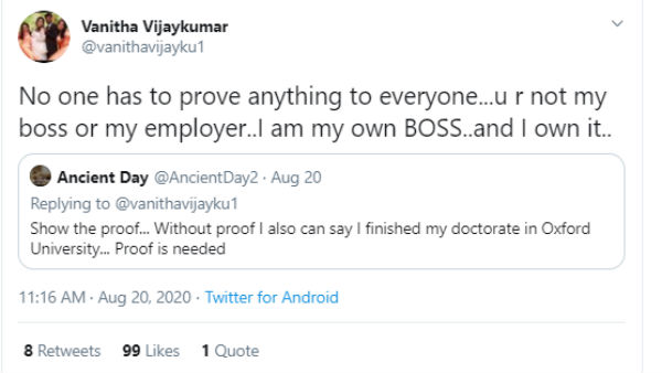 vanitha vijayakumar twitter reply
