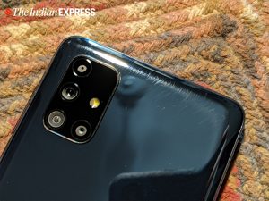 There are four cameras on the back of the Galaxy M51. (Image credit: Anuj Bhatia/Indian Express)