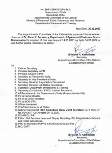 Extension of Tenure of ISRO Leader K Shivan Tamil News