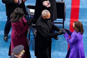 Kamala Harris Michelle Obama wore purple dress Tamil News
